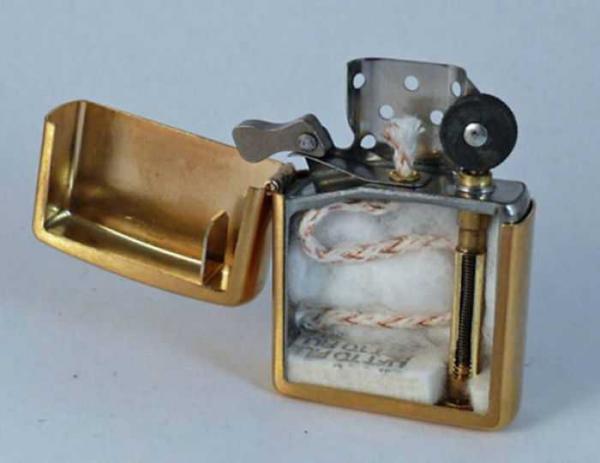 a zippo lighter cut in half