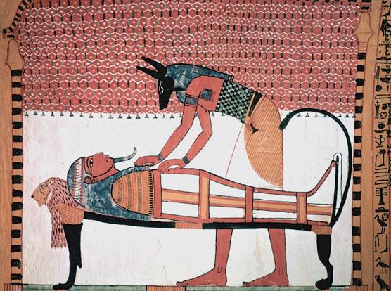 anubis attending the mummy of sennedjem