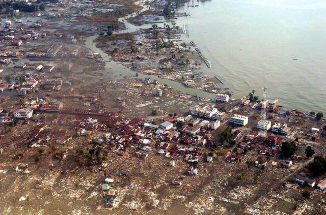 In this file photo, Meulaboh city is shown under water 28 December 2004, after a quake and tidal waves hit Aceh province early December 26. Antara News Agency/AFP